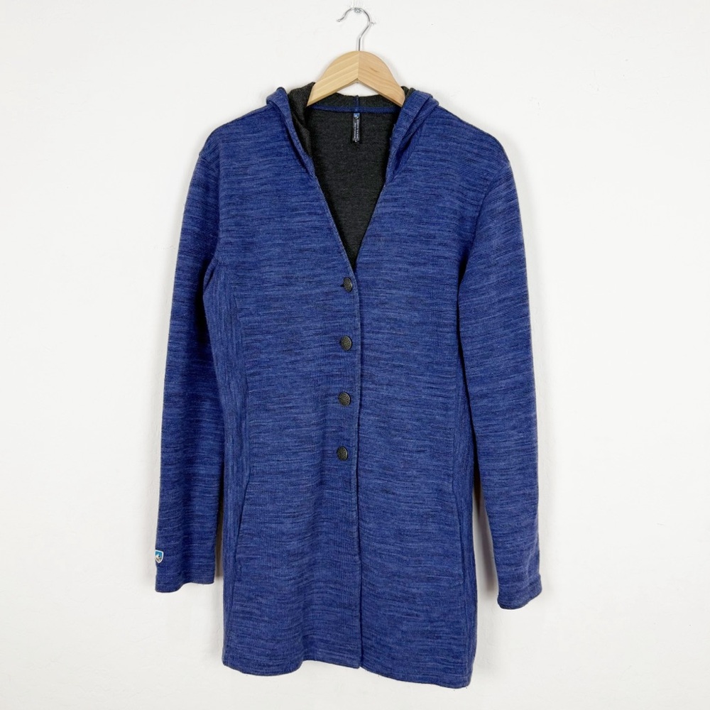 Kuhl Isla Long Women's Hooded Astral Cardigan Sweater Wool Blend, sz L